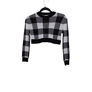 NWT Tahari Young Black & White Plaid Cropped Knit Sweater Size M/7-8 YRS